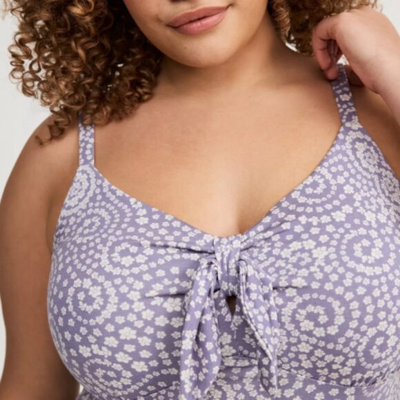 Torrid Daisy Swirl Skater Mini Dress Size 1 (1X 14/16) Lavender Tie Front - Picture 3 of 7